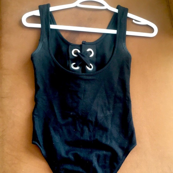 Topshop Black Lace-Up Body Suit - NWOT - Picture 5 of 9